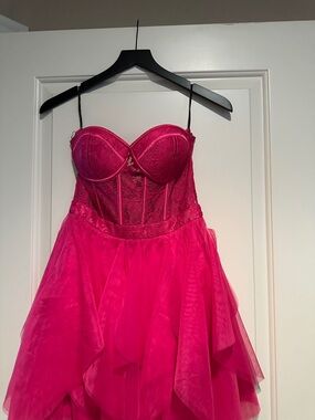 Forever 21 Hot Pink Strapless Lace Bustier Tulle Dress